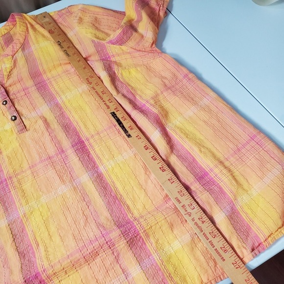 Catherines Women Metallic Plaid Henley Top 2X 3/4 Sleeve Pullover Lightweight - Picture 10 of 12